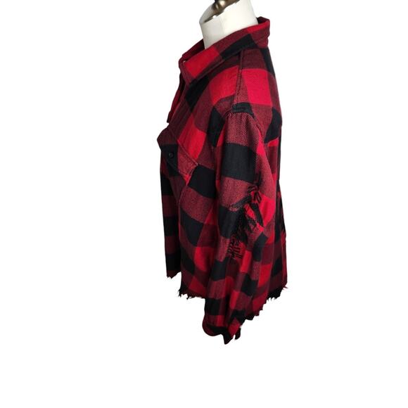 Rails Larsson Plaid Shirt Womens Size Large Crimson Jet Embroidered Frayed - Picture 9 of 16